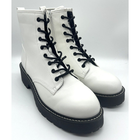 Madden Girl Shoes - NEW WITH DEFECTS Madden Girl CARRA Women's Combat Boots Black White US Size 9.5